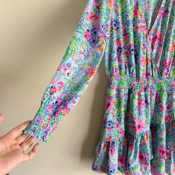 Lilly Pulitzer Amalfi Blue Alligator Isle Cristiana V Neck Stretch Mini Dress 14 - Picture 3 of 11